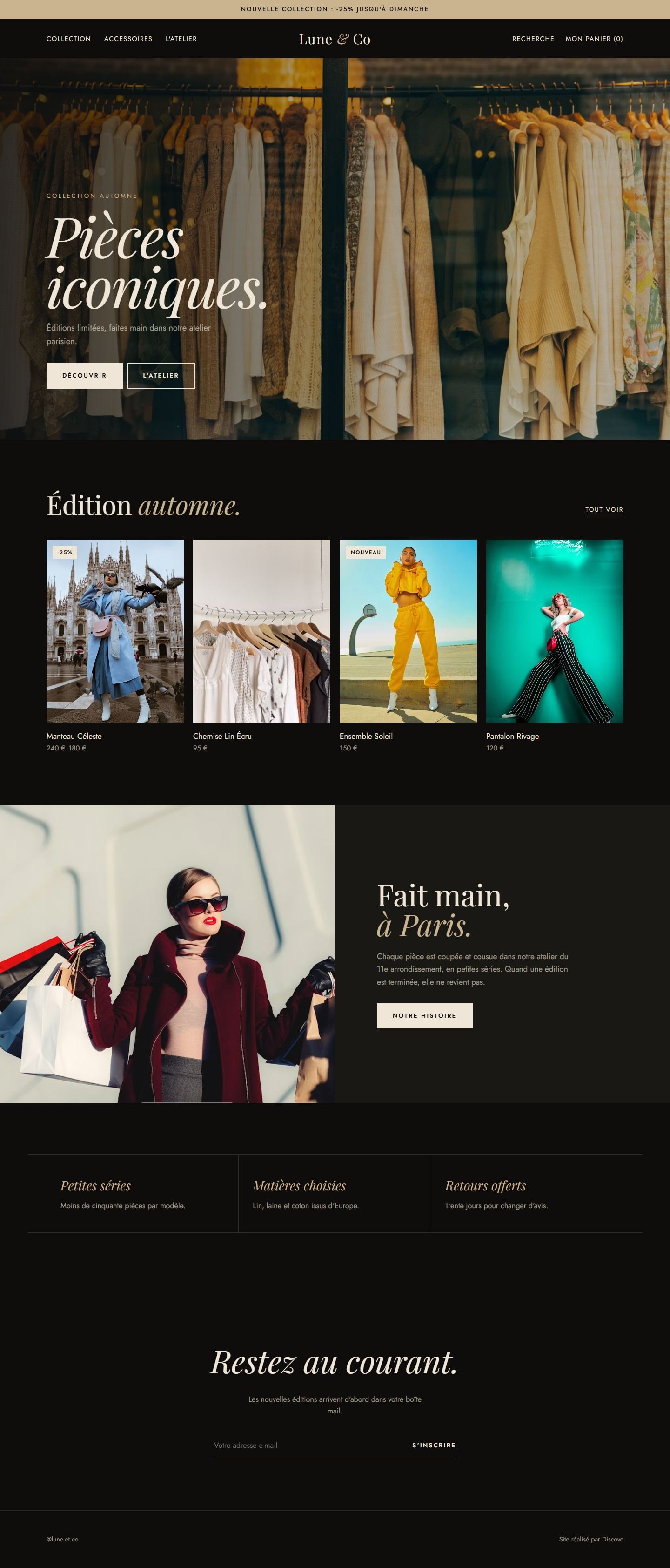 Page d'accueil du site Lune & Co